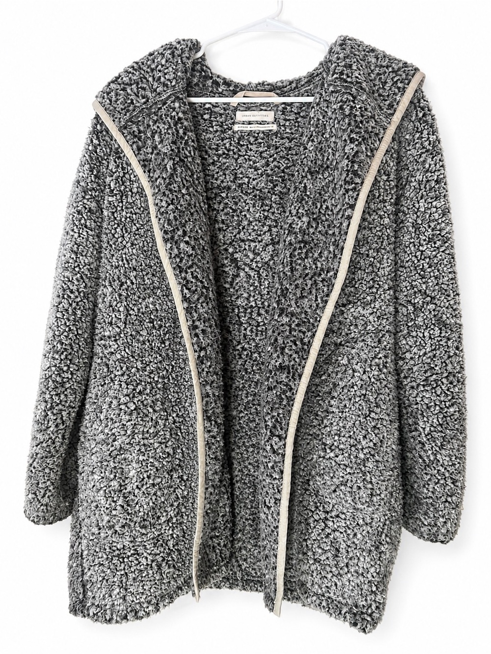 Urban Outfitters Gray Sherpa Teddy Hooded Open Front Cardigan Coat